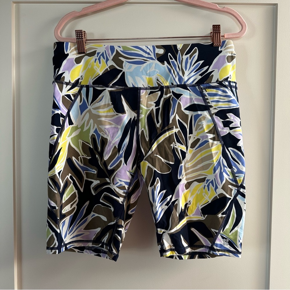 Sweaty Betty Multicolor Floral Bike Shorts - Black, Yellow, Blue, Green, Lilac